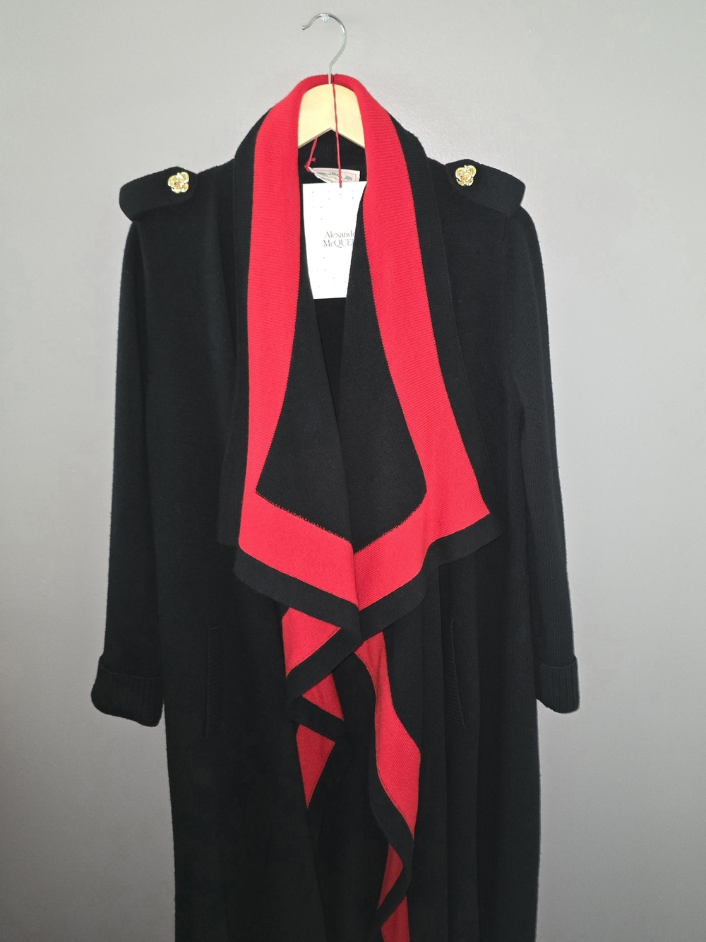 Alexander Mcqueen Military Black Open-Front Cardigan with Red Trim Size L, NWT - Picture 2 of 2